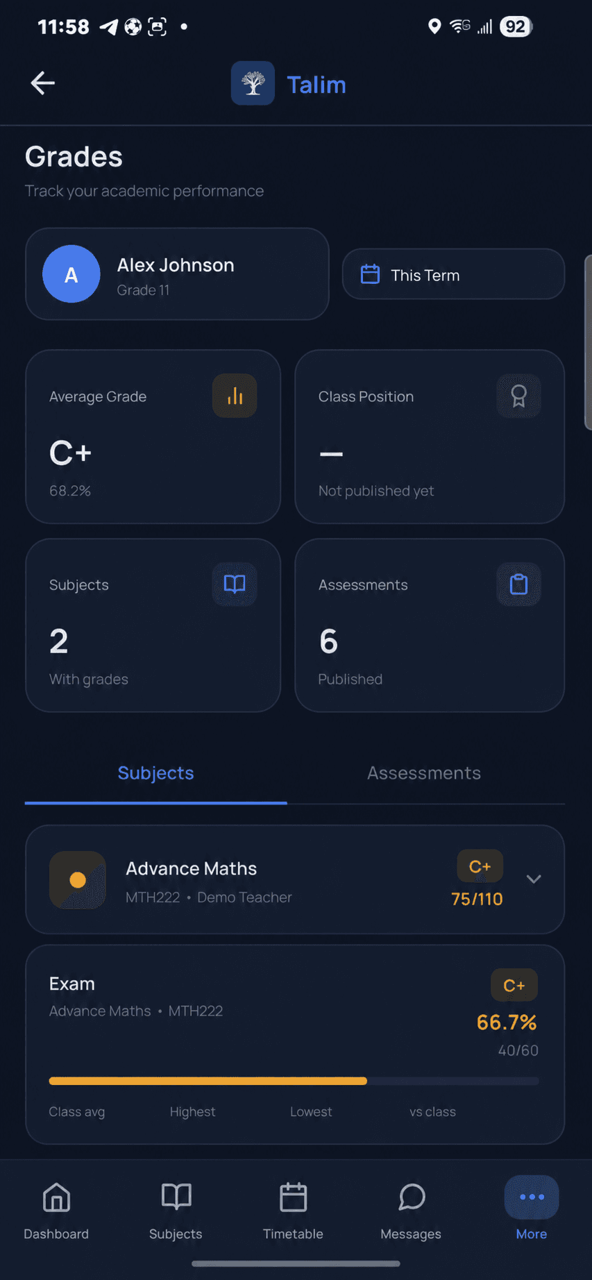 Grades on Talim mobile