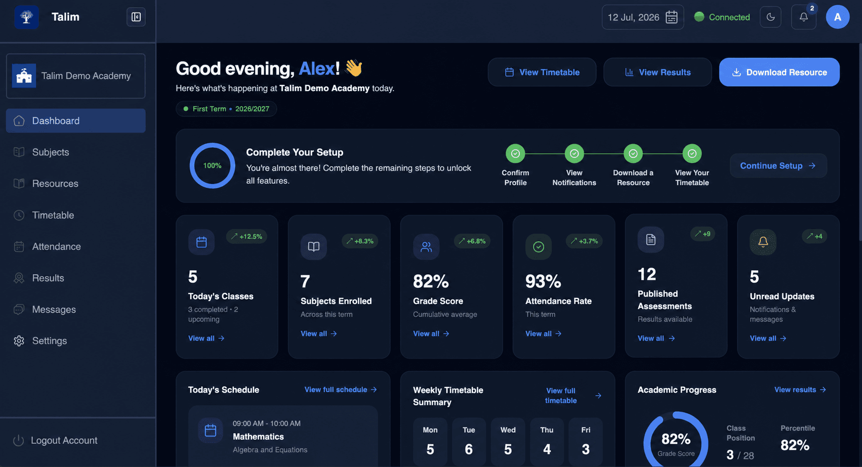 Student portal dashboard